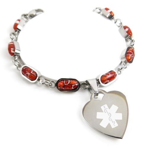 My Identity Doctor Red Pre-Engraved & Customized Fibromyalgia Charm Medical Bracelet Red Millefiori Glass My Identity Doctor Red Pre-Engraved & Customized Fibromyalgia Charm Medical Bracelet Red Millefiori Glass